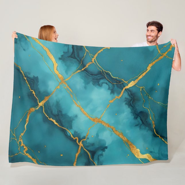 Trendy Turquoise Blue Gold Marmor Collection Fleecedecke (Beispiel)