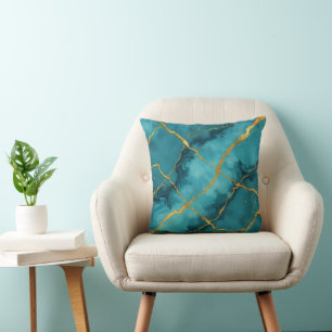 Trendy Turquoise Blue Gold Marmor Collection Kissen
