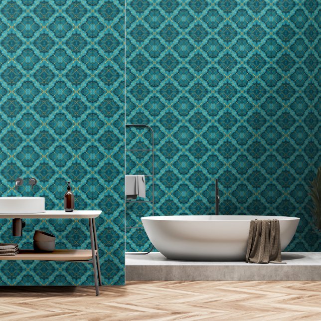 Trendy Turquoise Blue Gold Marmor Collection Tapete (Badezimmer)
