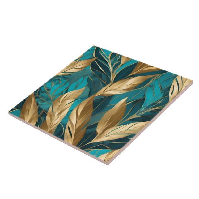 Trendy Turquoise Gold Boho Blätter Collection Fliese (Seite)