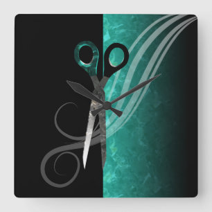 Trendy turquoise hair salon clock quadratische wanduhr