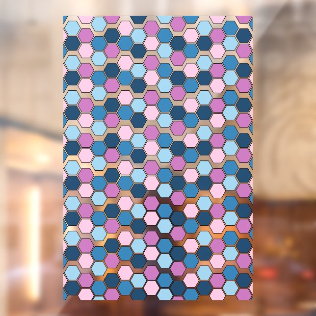 Trendy Twilight City Blue und Pink Hexagon Muster Fensteraufkleber (Blatt 2)