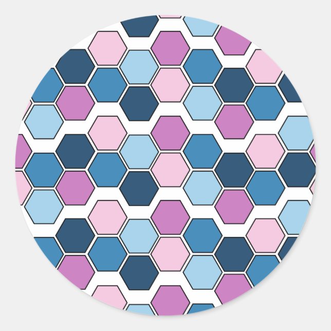 Trendy Twilight City Blue und Pink Hexagon Muster Runder Aufkleber (Vorderseite)