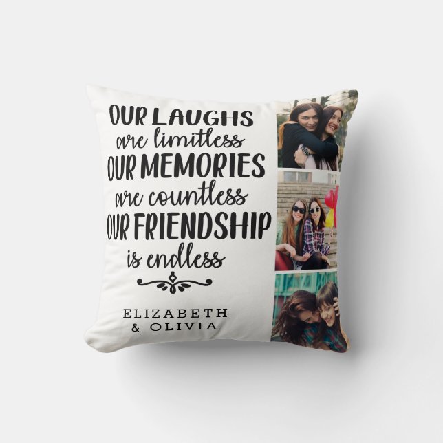 Trendy Typografie Best Friends Names Foto Collage Kissen (Vorderseite)