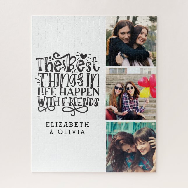 Trendy Typografie Best Friends Names Foto Collage Puzzle (Vertikal)