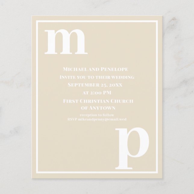 Trendy Typografie Champagne Beige Budget Hochzeit Flyer (Vorne)