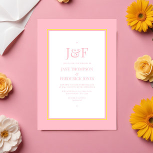 Trendy Typografie Pink und Gelbe Hochzeit Einladung