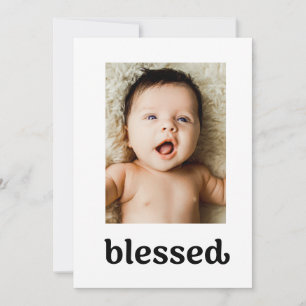 Trendy Typografie Seligen Cross Baby Taufe Foto Dankeskarte
