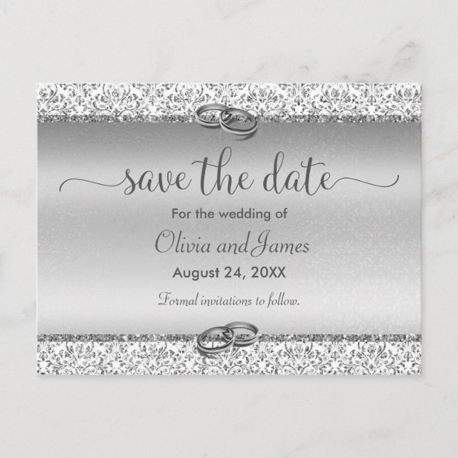 Trendy Typografie Silver Wedding Save the Date Ankündigungspostkarte (Vorderseite)