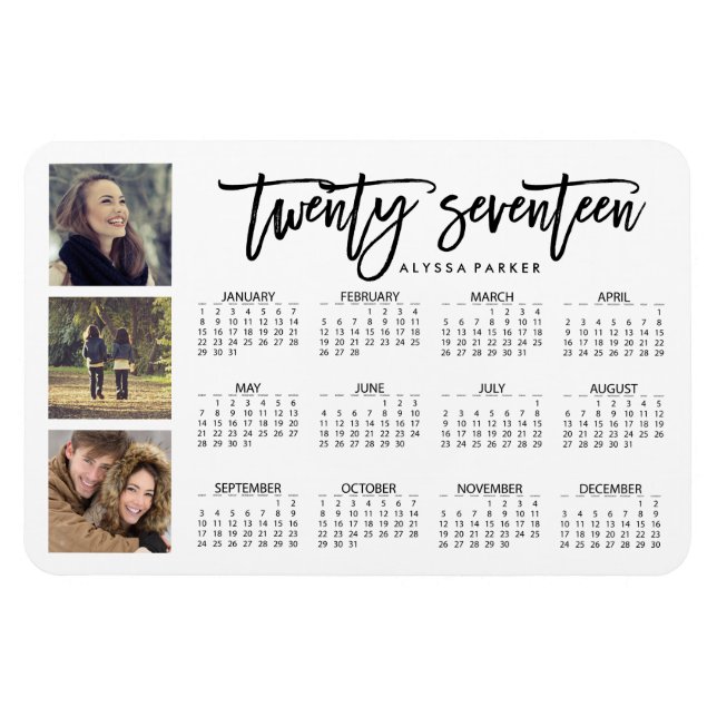 Trendy Typografy and Three Fotos 2017 Calendar Magnet (Horizontal)