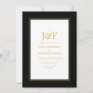 Trendy Typografy Black and Gold Wedding Einladung