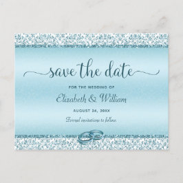 Trendy Typografy Blue Wedding Save the Date Ankündigungspostkarte