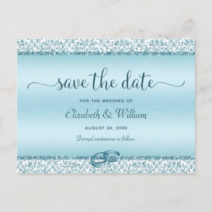 Trendy Typografy Blue Wedding Save the Date Ankündigungspostkarte