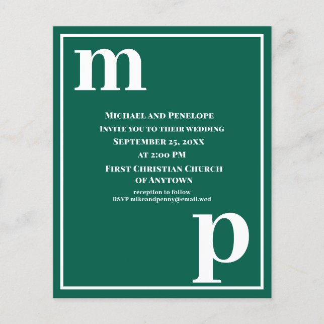 Trendy Typografy Emerald Green Budget Wedding Flyer (Vorne)