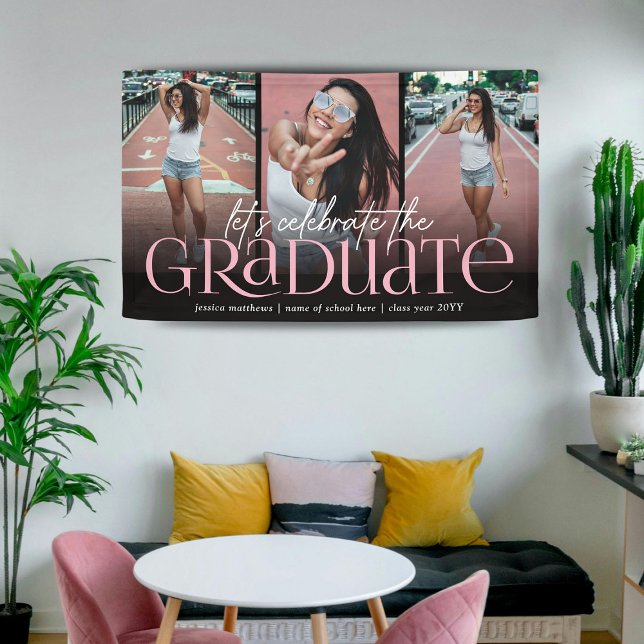 Trendy Typografy Foto Collage Graduation Party Banner (Von Creator hochgeladen)