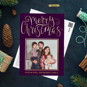 Trendy Typografy "Merry Christmas" Foto Real Folien Feiertagspostkarte