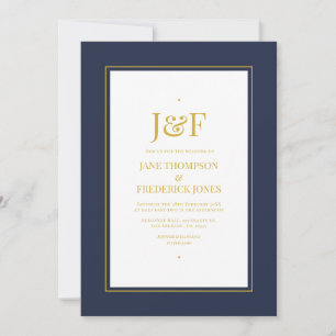 Trendy Typografy Navy und Gold Wedding Einladung