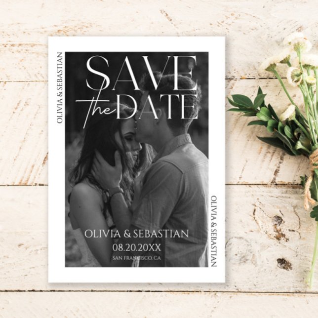Trendy Typografy Overlay Text Foto Wedding Save The Date (Von Creator hochgeladen)