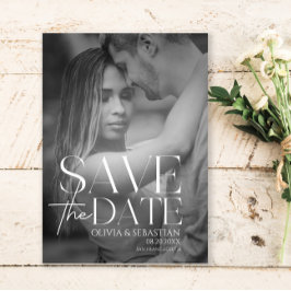 Trendy Typografy Overlay Text Foto Wedding Save The Date