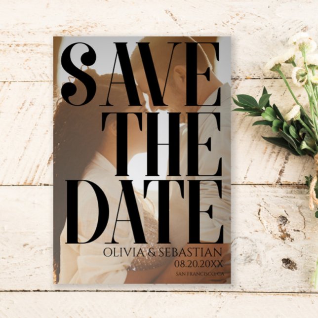 Trendy Typografy Overlay Text Foto Wedding Save The Date (Von Creator hochgeladen)