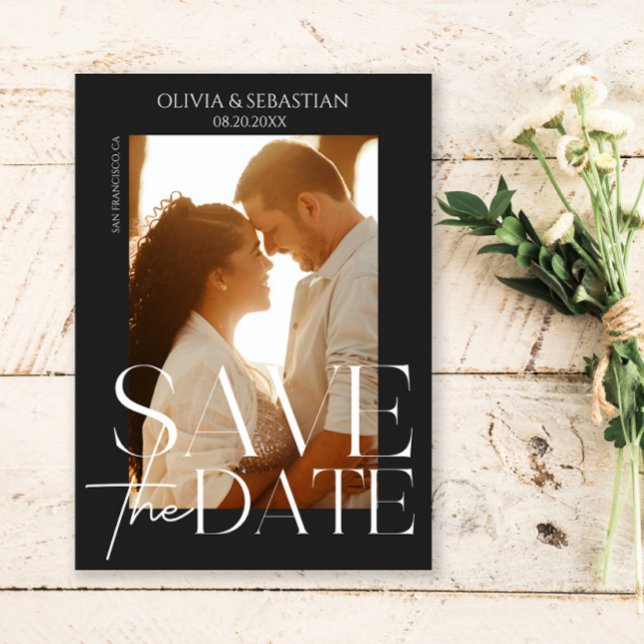 Trendy Typografy Overlay Text Foto Wedding Save The Date (Von Creator hochgeladen)