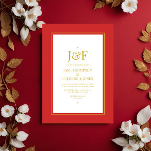 Trendy Typografy Red and Gold Wedding Einladung