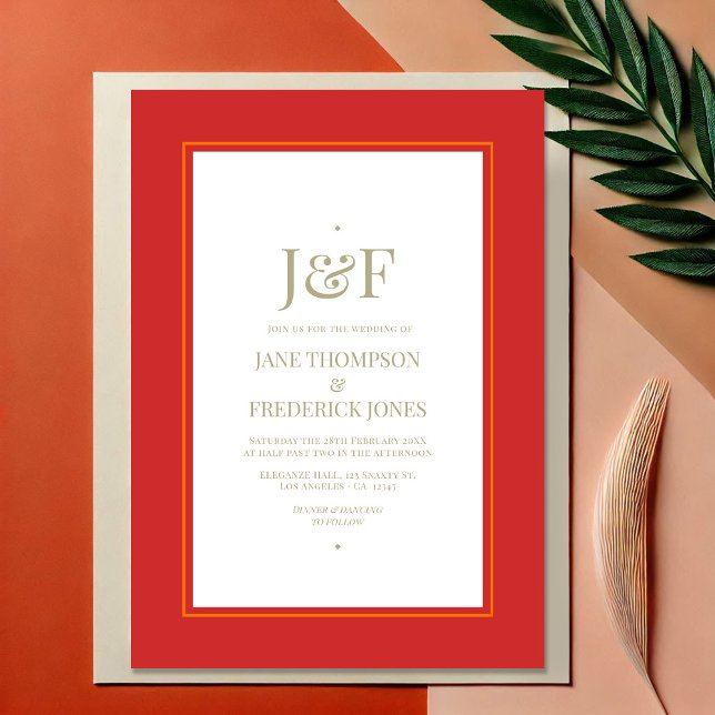 Trendy Typografy Red, Orange und Sage Wedding Einladung (Trendy Typography Red, Orange and Sage Wedding Invitation)