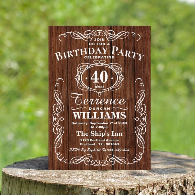 Trendy Typografy Rustic Wood Birthday Party Einladung (Von Creator hochgeladen)