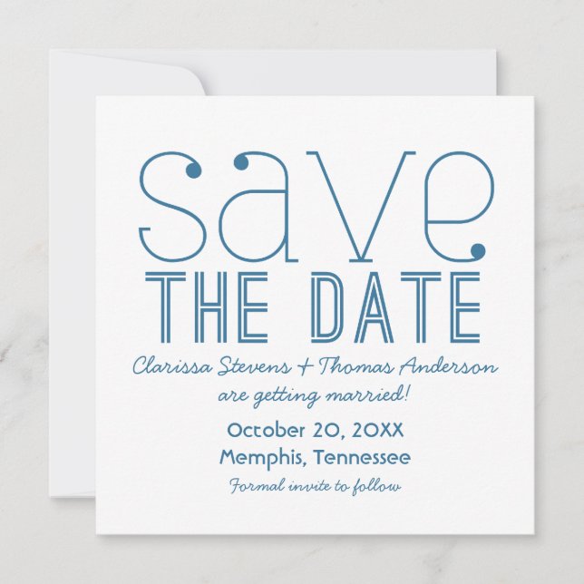 Trendy Typografy Save the Date Invite, Blue Einladung (Vorderseite)