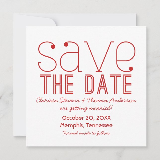 Trendy Typografy Save the Date Invite, Red Einladung (Vorderseite)