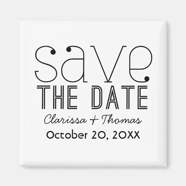 Trendy Typografy Save the Date Magnet, Black Magnet (Vorne)