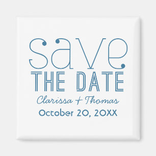 Trendy Typografy Save the Date Magnet, Blue Magnet