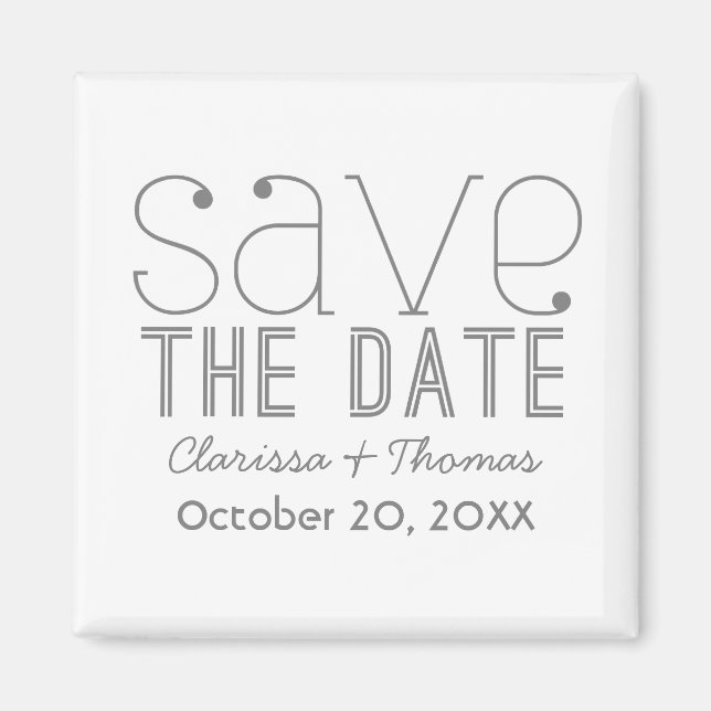 Trendy Typografy Save the Date Magnet, Grau Magnet (Vorne)