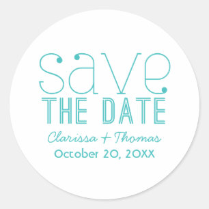 Trendy Typografy Save the Date Stickers, Aqua Runder Aufkleber