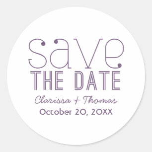 Trendy Typografy Save the Date Stickers, Lila Runder Aufkleber