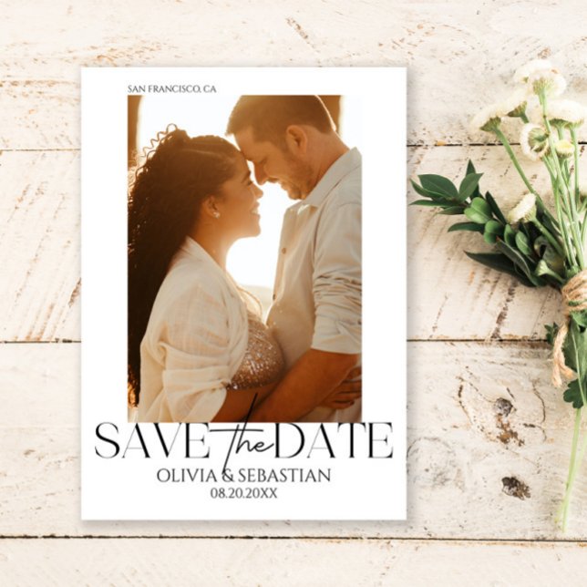 Trendy Typografy Text Foto Wedding Save The Date (Von Creator hochgeladen)