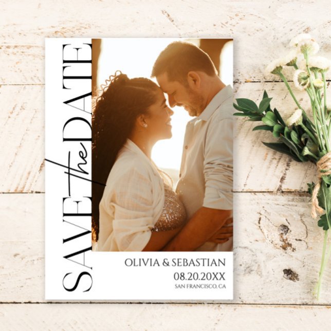 Trendy Typografy Text Foto Wedding Save The Date (Von Creator hochgeladen)