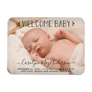 Trendy Typografy "Welcome Baby" Foto Ankündigung Magnet