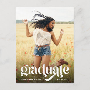 Trendy Typografy White Overlay Foto Graduate Postkarte