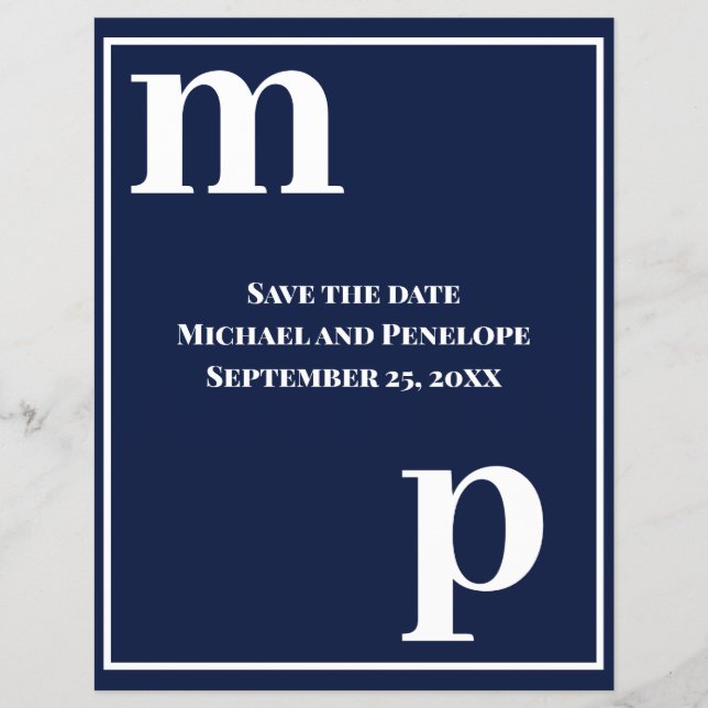 Trendy Typography Navy Blue Budget Save the Date Flyer (Vorne)