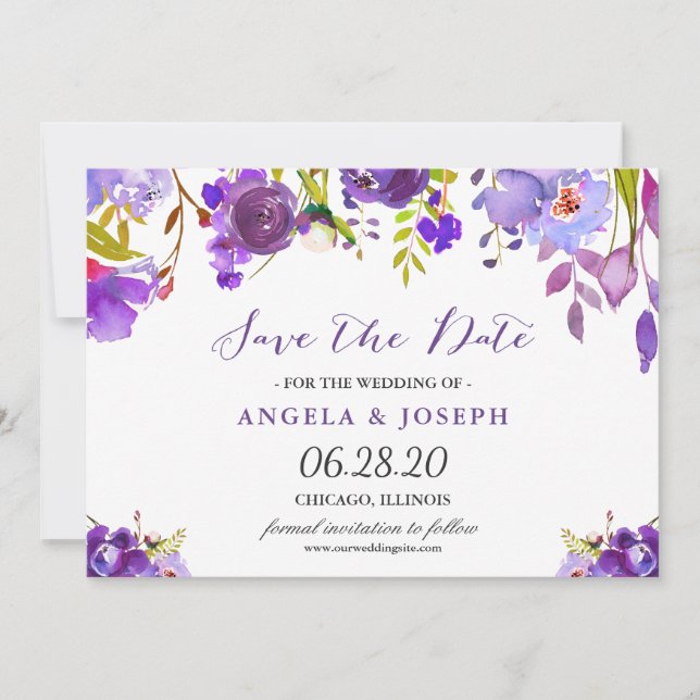 Trendy Ultra Violet Lila Floral Save the Date (Vorderseite)