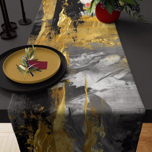 Trendy und modern Abstrakt Gold Grau und Schwarz Großer Tischläufer