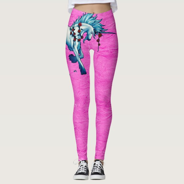 Trendy Unicorn Fantasy On Pink Grunge Leggings (Vorderseite)