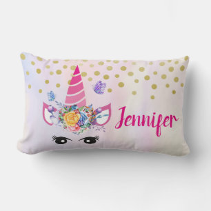 Trendy Unicorn mit Blume Butterflies & Confetti Lendenkissen
