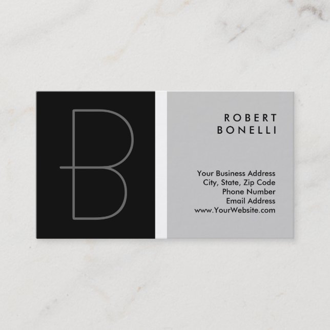 Trendy Unique Monogram Black Gray Business Card Visitenkarte (Vorderseite)