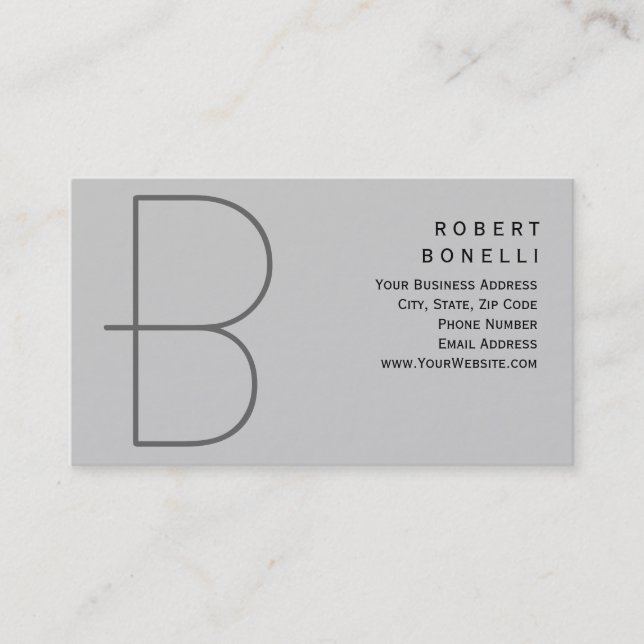 Trendy Unique Monogram Gray Business Card Visitenkarte (Vorderseite)