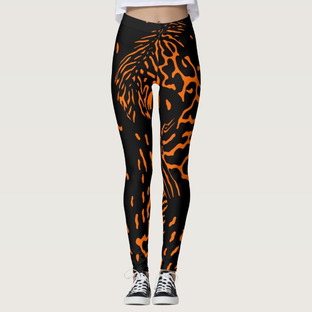 Trendy Unique Tiger Orange Animal Print Muster Leggings (Vorderseite)