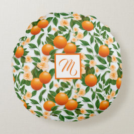Trendy Valencia Orange Mit Monogramm Rundes Kissen