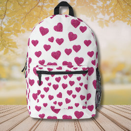 Trendy Valentine Pink Glitter Hearts on White Bedruckter Rucksack