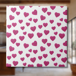 Trendy Valentine Pink Glitter Hearts on White Fliese